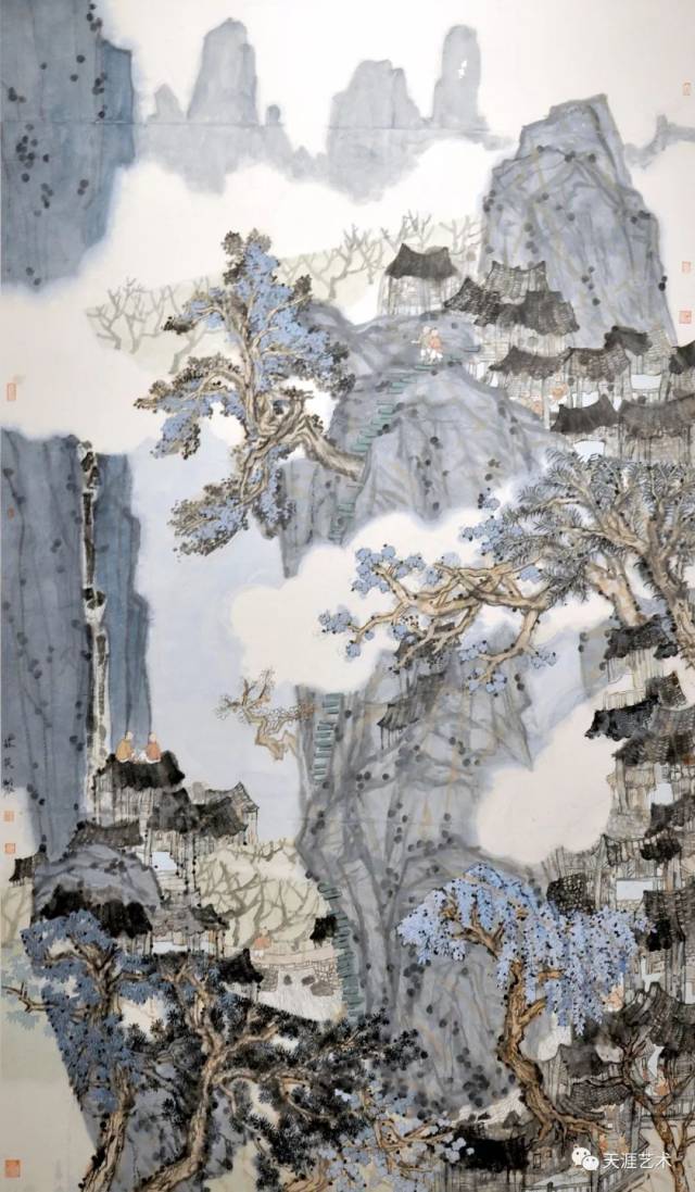 中国画 周娜 观山 皮纸,矿物色,敦煌土,沙等 220x200 导师:胡伟