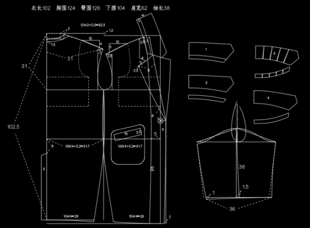 服装打版-o型落肩袖女外套打版裁剪制图