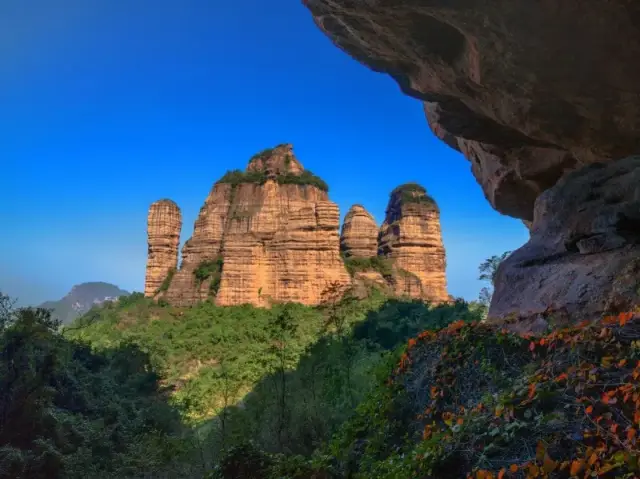 在世界自然遗产丹霞山景区,游览阳元石景区,后前往丹霞山主峰长老峰