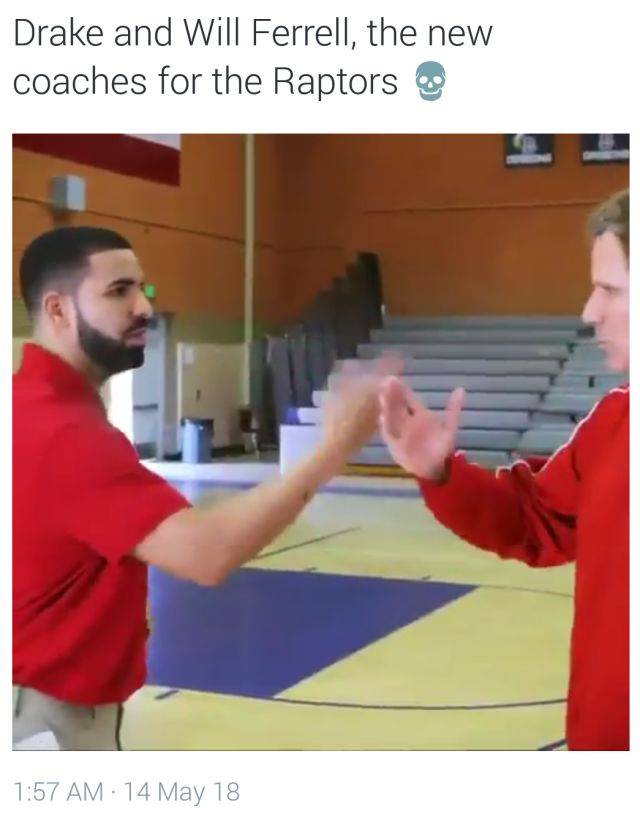drake and will ferrell, the new coaches for the raptors.