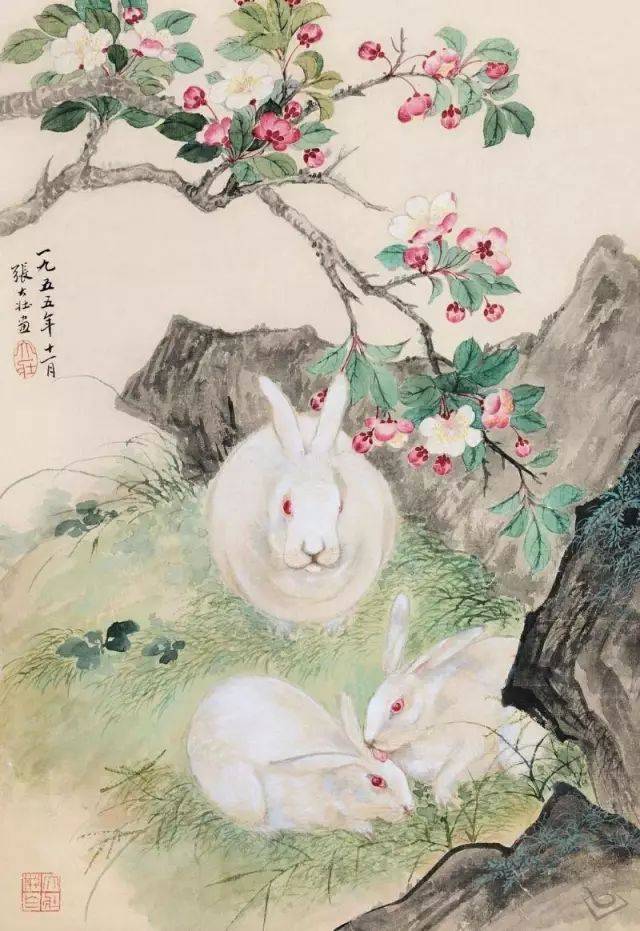 海棠玉兔 1955年作