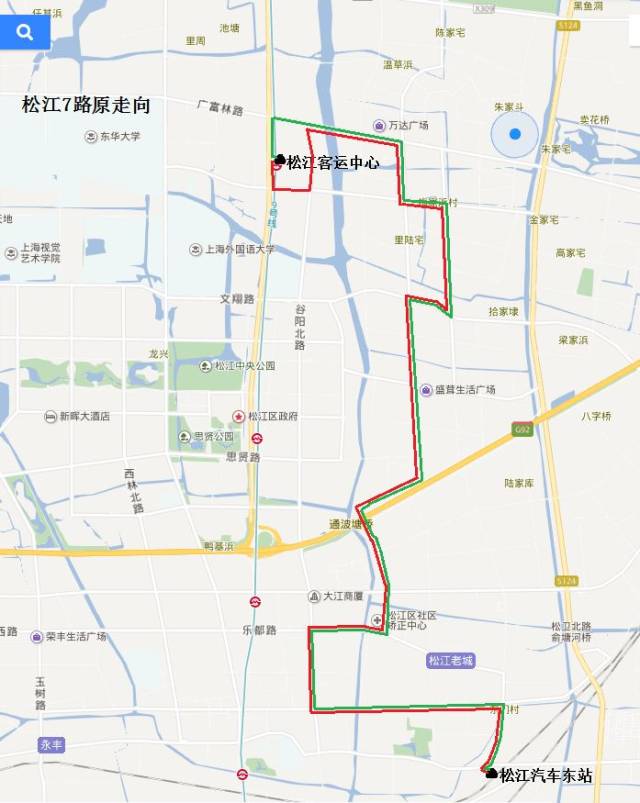 松江7路现上行走向:自松江汽车东站起环城路,中