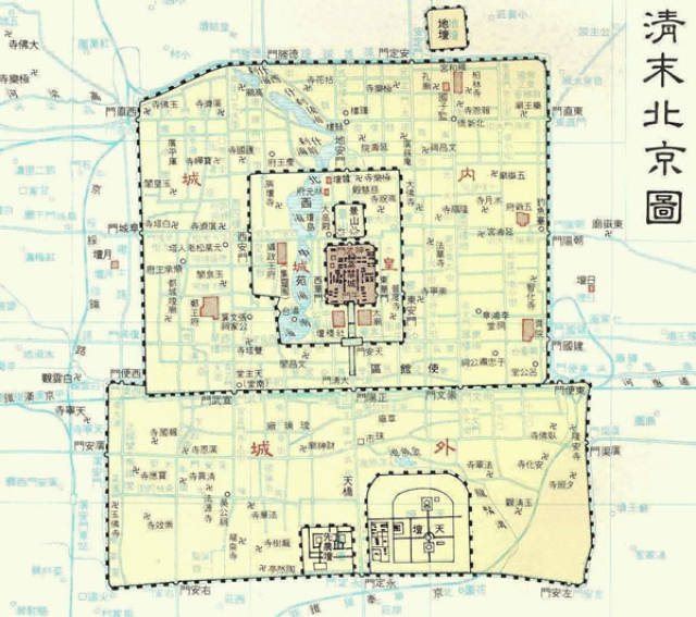 清朝时北京分皇城,内城,外城,汉人只能住在九门以外