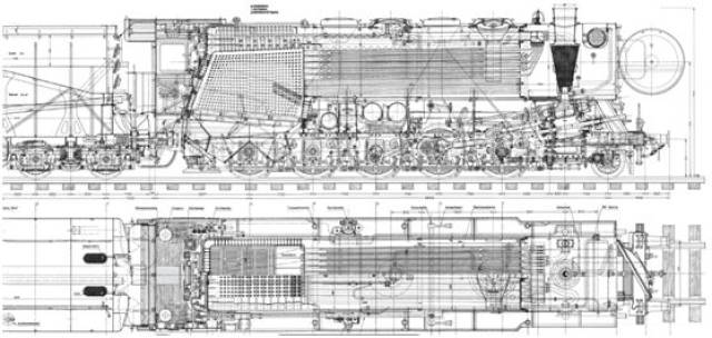张翔宇购买的德国br52型蒸汽机车的原厂图纸