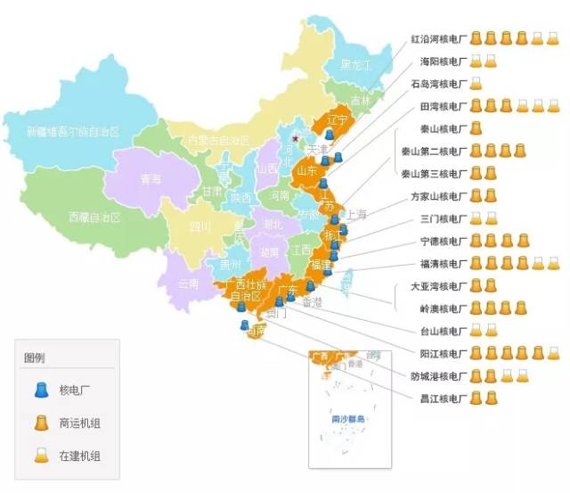 核电站分布图 (截至2018年5月24日) (截至5月24日) (截至5月