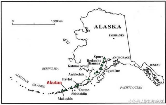 图3. 阿库坦岛在阿留申群岛的位置示意