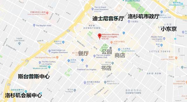 千禧酒店外部,地理位置简直不要太好  千禧酒店,位于洛杉矶的心脏