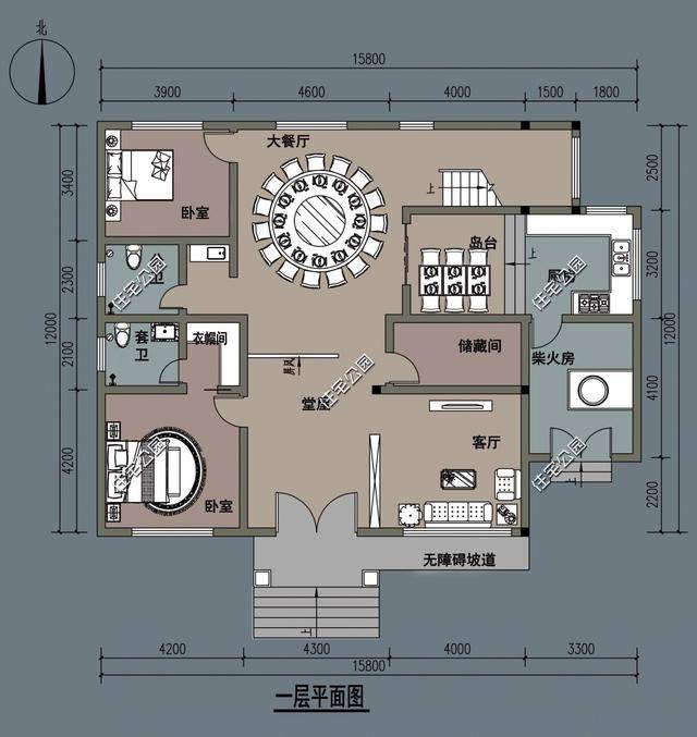 15x12米农村别墅,一层堂屋柴火房,二层独门独户带厨房