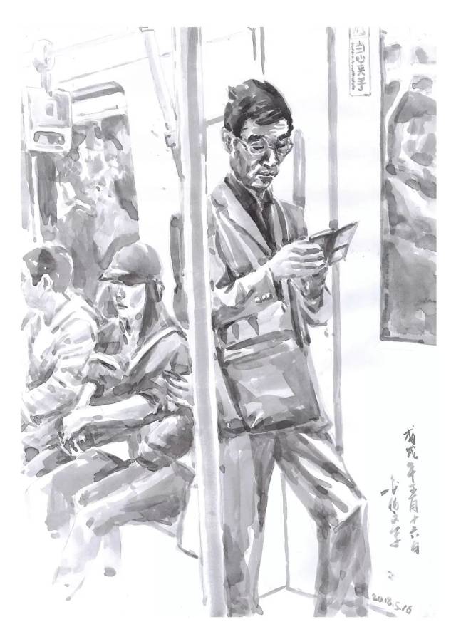 速写地铁众生相美术师乘地铁时偷偷画画看到的人都翘起大拇指