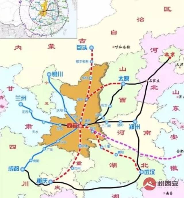 西安—武汉),西安至安康(西安—重庆),延安至榆林高铁.