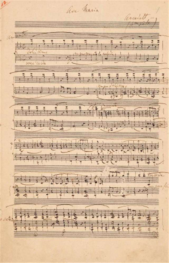 说明:施特劳斯《蓝色多瑙河》原稿(引用谱),文稿一页,22.5×17.5cm