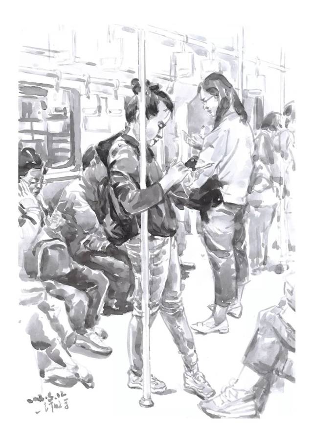 速写地铁众生相美术师乘地铁时偷偷画画看到的人都翘起大拇指