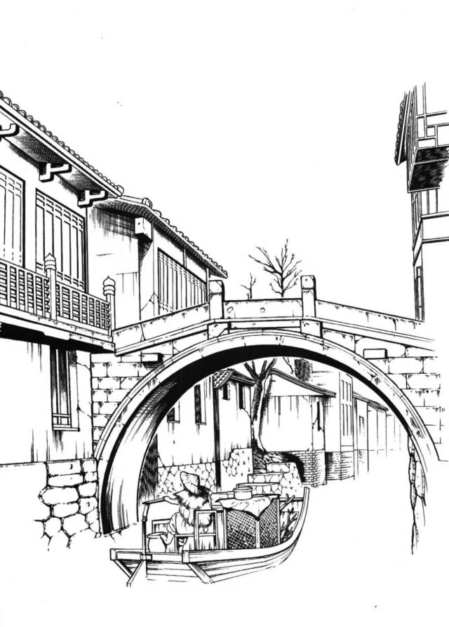 对于古建筑和自然静物的练习,工笔画的白描素材是很有参考价值的
