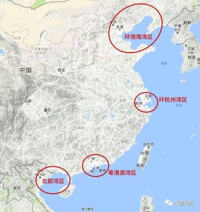 具体到中国,能称得上大湾区的也只有这四个:环渤海湾区,环杭州湾区