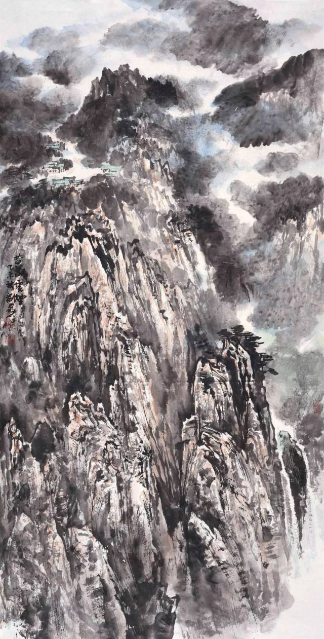 刘岩石 《黄山云烟》 中国画 138x70cm