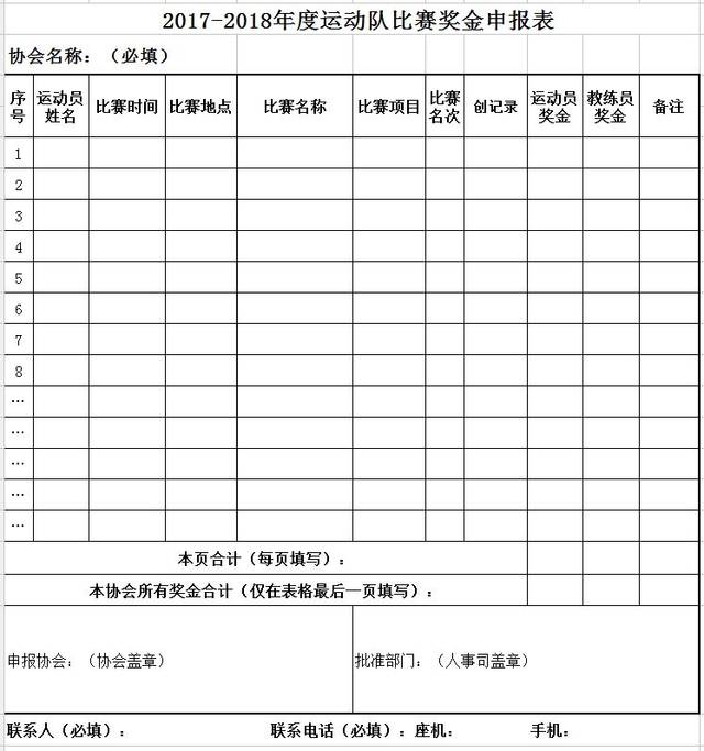 国家体育总局人力中心申报2017-2018年度运动队比赛奖金的通知