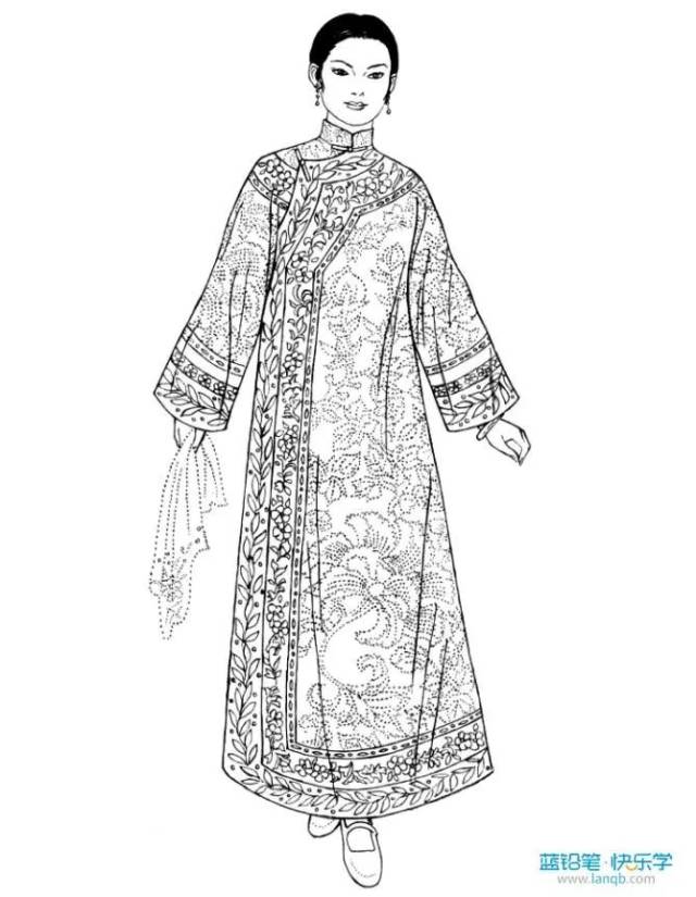 服饰插画图解析:民国初年,女子的服装仍沿袭清朝民间服饰,保持着上衣