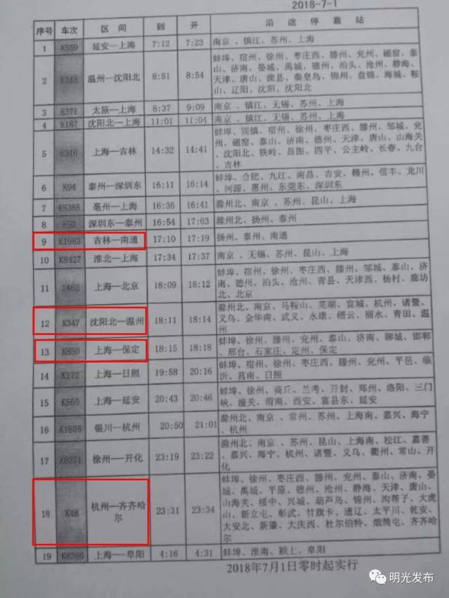 【消息】7月1日铁路调图,明光站将新增4趟列车,去这些地方更方便了!