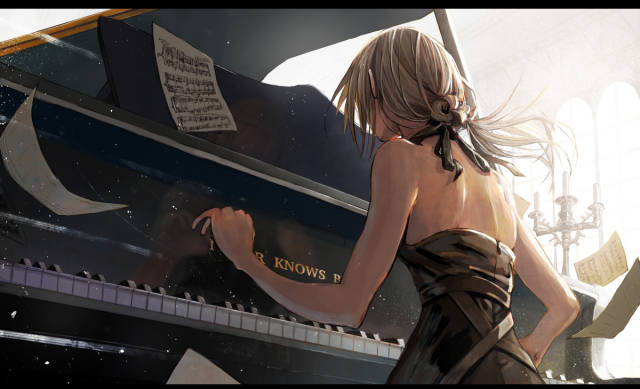 动漫美图丨你与优雅美少女只差一架钢琴 弹钢琴的少女