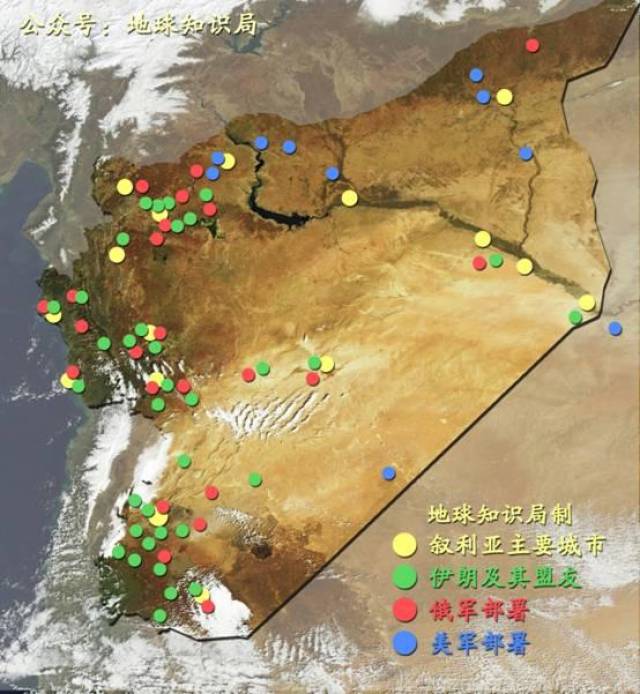 叙利亚各方势力分布,伊朗及其盟友明显分布广泛