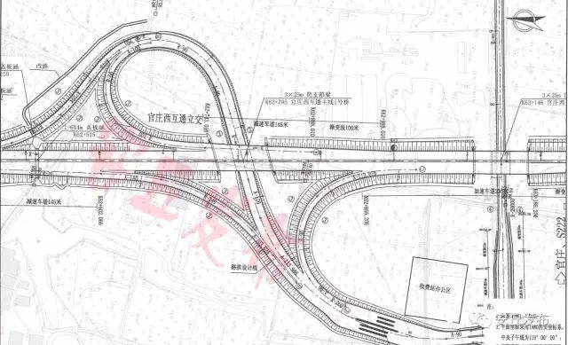 官庄西高速入口立交桥施工平面图 潍日高速建成后将大大缩短潍坊和