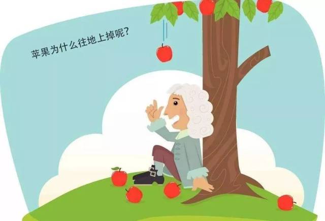 有一天,牛顿在花园中散步,看到一个苹果从苹果树上落下,引起了他的