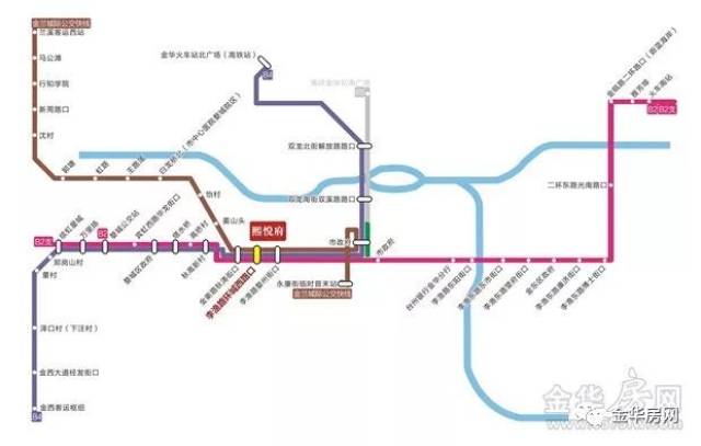 brt2经万达广场到火车南站,brt4经市政府到金华高铁站,金兰城际公交