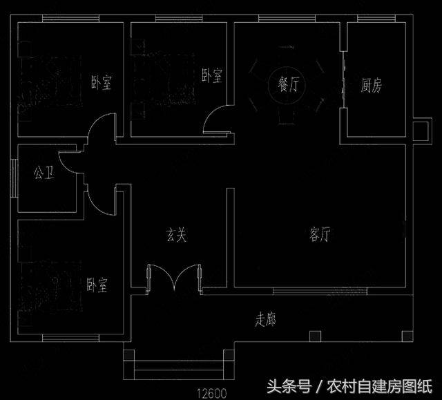 这是一款很实用的一层小别墅,开间12.6米,进深10.