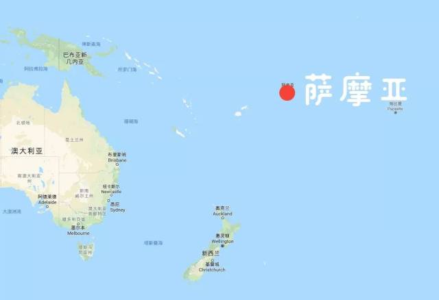 位置 地图上红色的点就是萨摩亚 距离新西兰还是很近的~ (5厘米我走