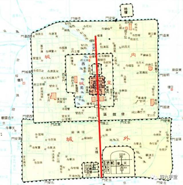 中轴线南起永定门,北至钟鼓楼,全长7.8公里.