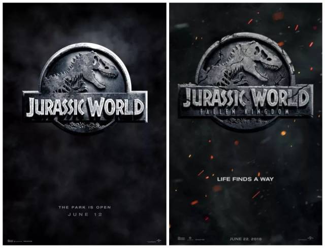 首先是电影的logo,这个继承了老版"侏罗纪公园"恐龙世界的标牌又碎了