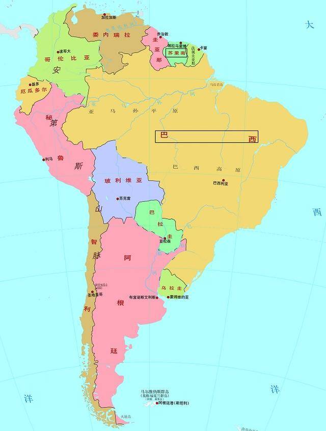 南美洲国土面积最大和最小的国家:巴西和苏里南,面积仅相差52倍
