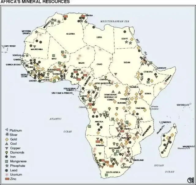 非洲矿产分布简图