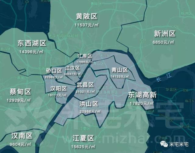 在米宅米宅发布的热点城市房价地图中,武汉新房房价为18010元/平米图片