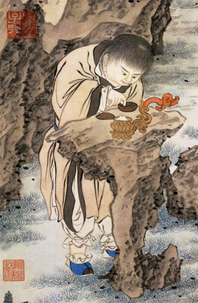 清,金廷标《岩居罗汉像》欣赏