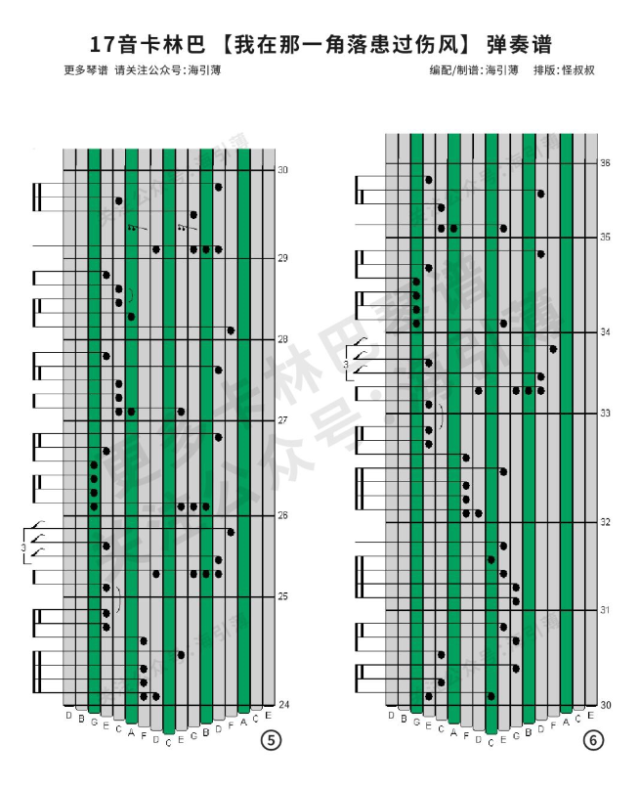 卡林巴琴谱子| 17音拇指琴曲谱《我在那一角落患过伤风》