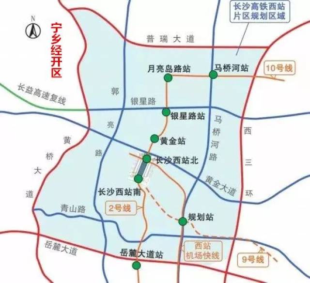 机场快线:全长48km,起自长沙高铁西站,经三环线,南二环,香樟路等至