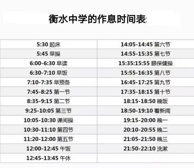 跟衡水中学类似的作息时间表