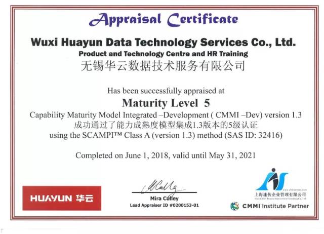 获得国际软件领域最严格认证机构颁发的cmmi- 5证书