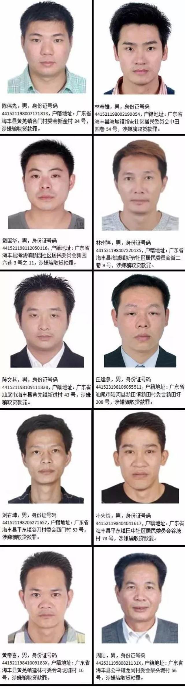 海丰公安悬赏通缉10名骗取贷款犯罪嫌疑人