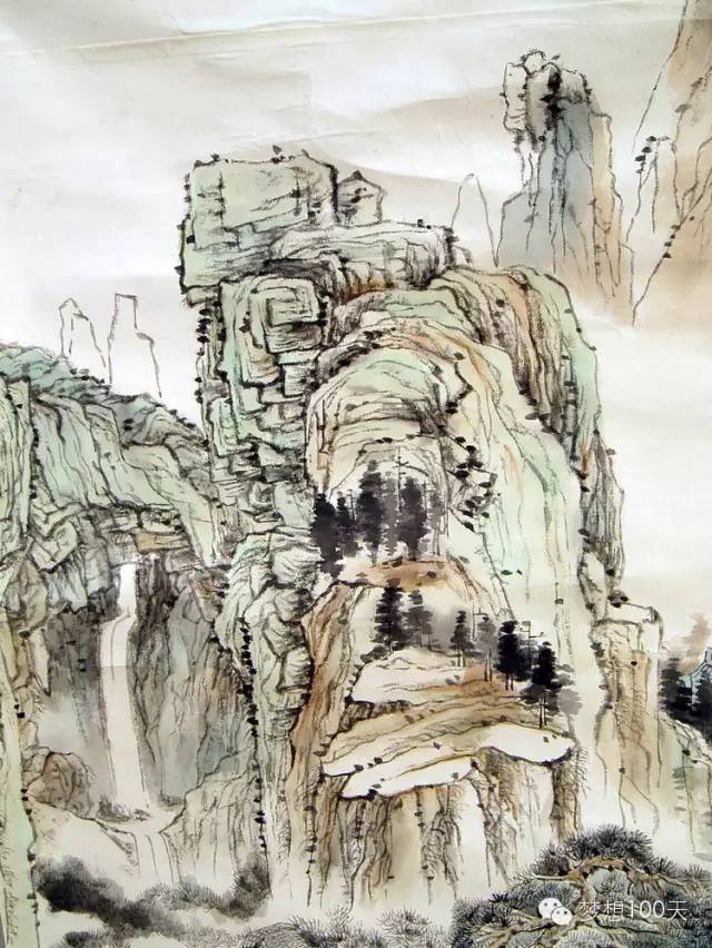 临摹王蒙的《东山草堂图》局部,浅绛.
