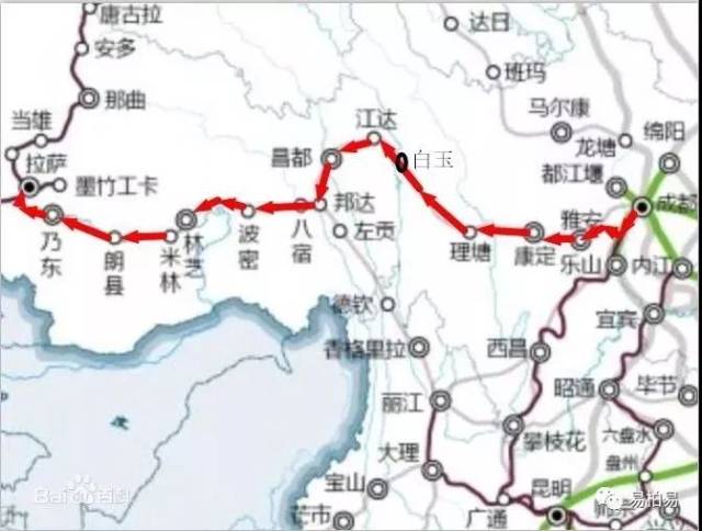 成雅段自成蒲铁路设计终点朝阳湖出站端引出后,向西进入雅安,长约41