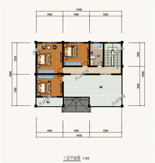 农村自建房14米x10米,农村14米x10米设计图 14x10米农村自建房别墅,8室2厅大露台,真石漆外观效果
