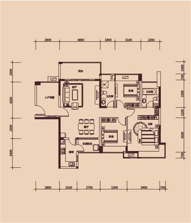 以下就是本套益田大运城邦小区平米三居室房子的户型图.