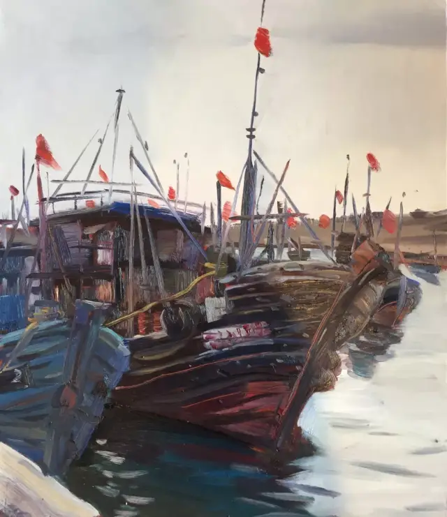 《渔船之一 》 60x60cm 布面油画