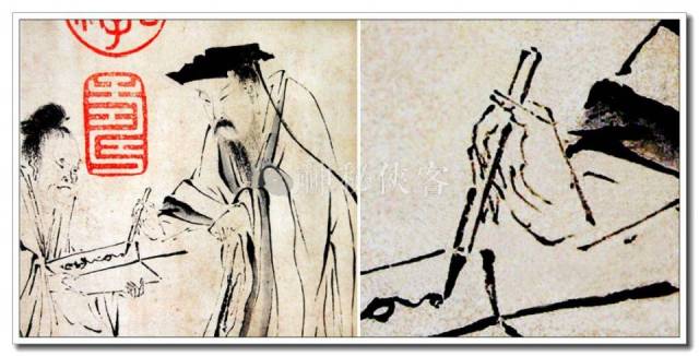 此应为二指单钩式执笔法. 十五 王羲之书扇图