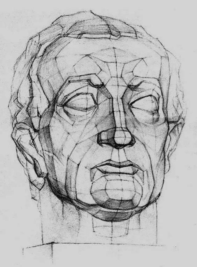 人物头像也是从石膏几何体切割分化而成,头像脸部的起伏凹凸,明暗