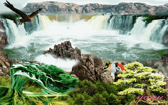 壁纸 风景 国画 旅游 瀑布 山水 桌面 640_400 gif 动态图 动图