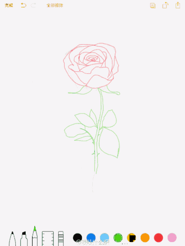 同学 就热衷于在微博上分享 自己用备忘录作画的过程 情人节的玫瑰
