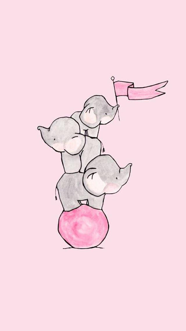 粉色壁纸映衬着萌萌的小象,相得益彰!